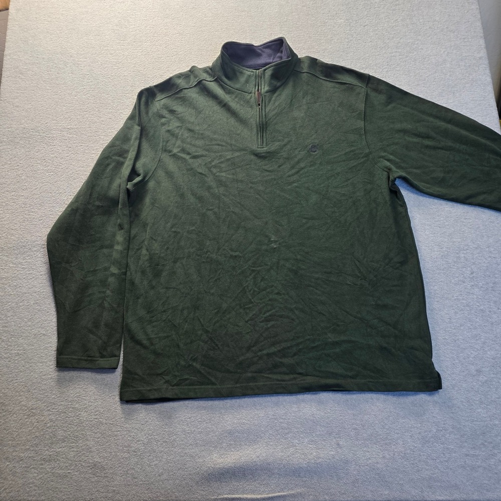 Chaps 1/4 Zip Pullover Men XXL Forest Green Cotton Mock Neck Long Sleeve Sweater